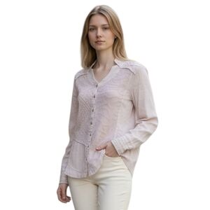 Elisa Cavaletti Embroidered Light Pink Blouse Gold Buttons XS Made In Italy